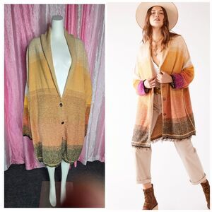 Free People Sunset Park Colorway Textured Raw Hem Cardigan Duster Size XL